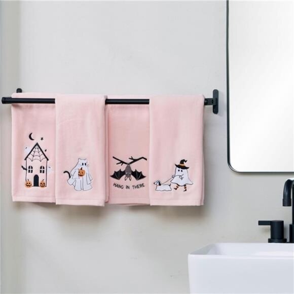 Cotton hand towel set 2 piece Halloween ghost cat decorative kitchen bath gift p - Picture 5 of 7
